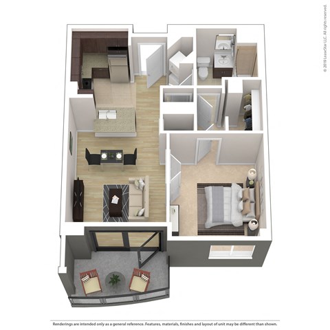 Floor plan for 1 bed, 1 bath